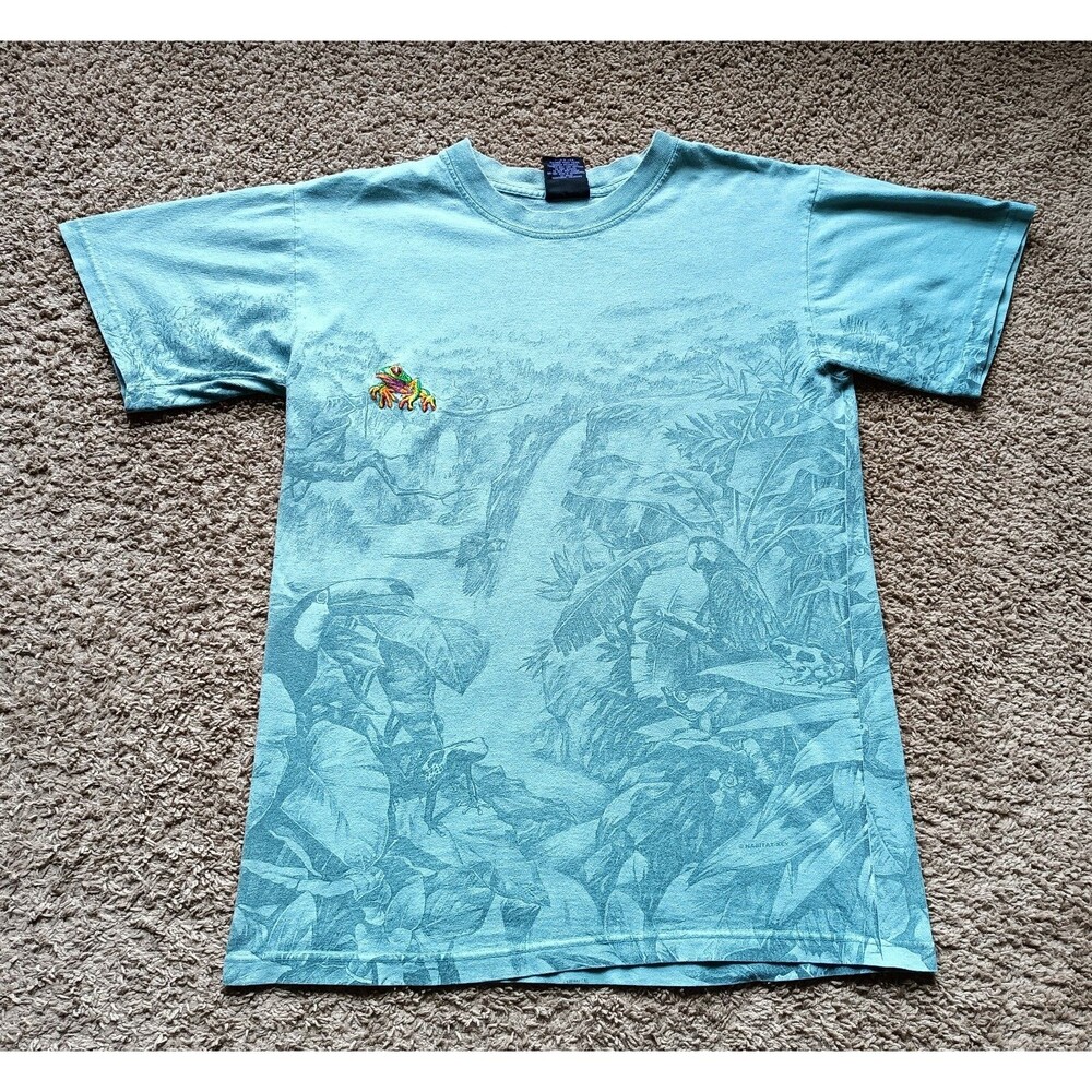 Vintage Habitat Wilderness T-Shirt Men's Size Large All Over Print Animal Blue